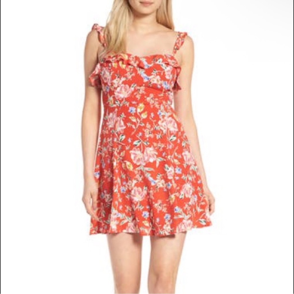 ASTR the Label Red Ruffle Floral Minidress Sundress